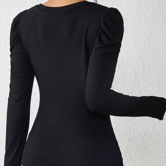 Black Puff Sleeve Button Knitted Top in M - Picture 2 of 5